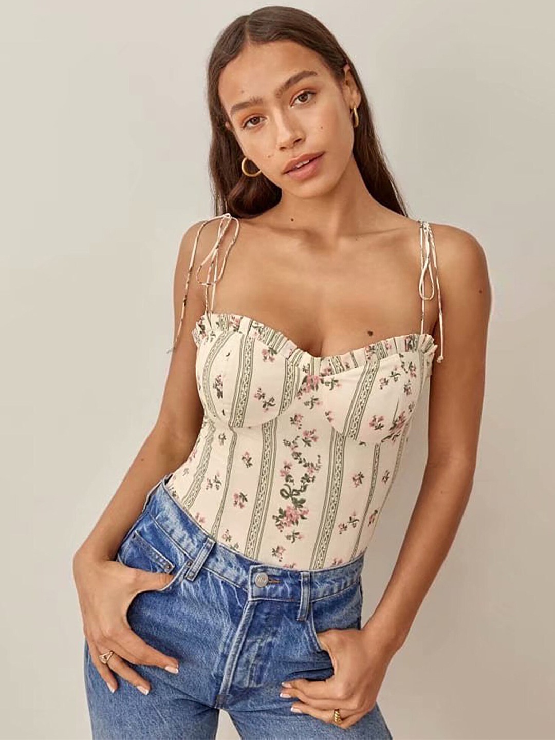 

LULU & SKY Floral Printed Shoulder Straps Bralette Top, Beige