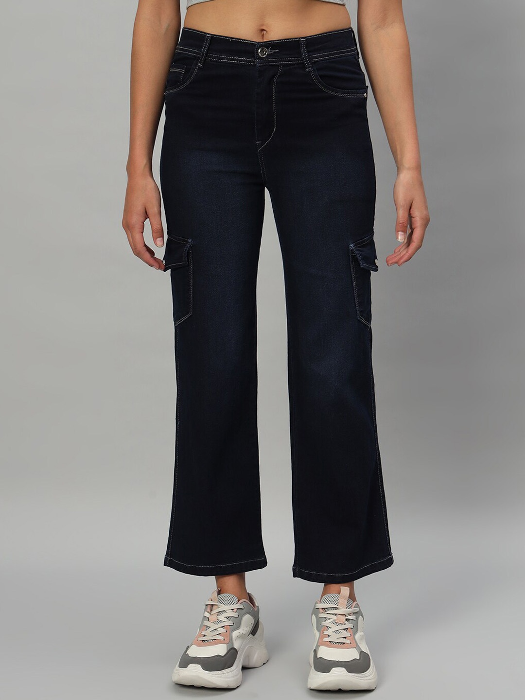 

Chemistry Women Classic Straight Fit High-Rise Cargo Denim, Navy blue