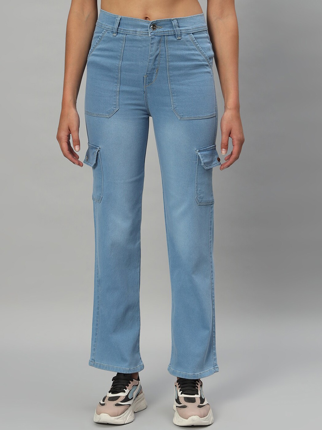 

Chemistry Women Classic Straight Fit High-Rise High-Rise Cargo Denim, Blue