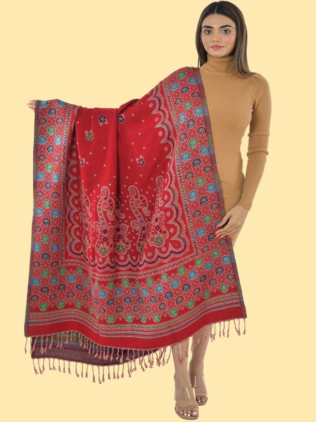 

BAISA Floral Woven Design Shawl, Maroon