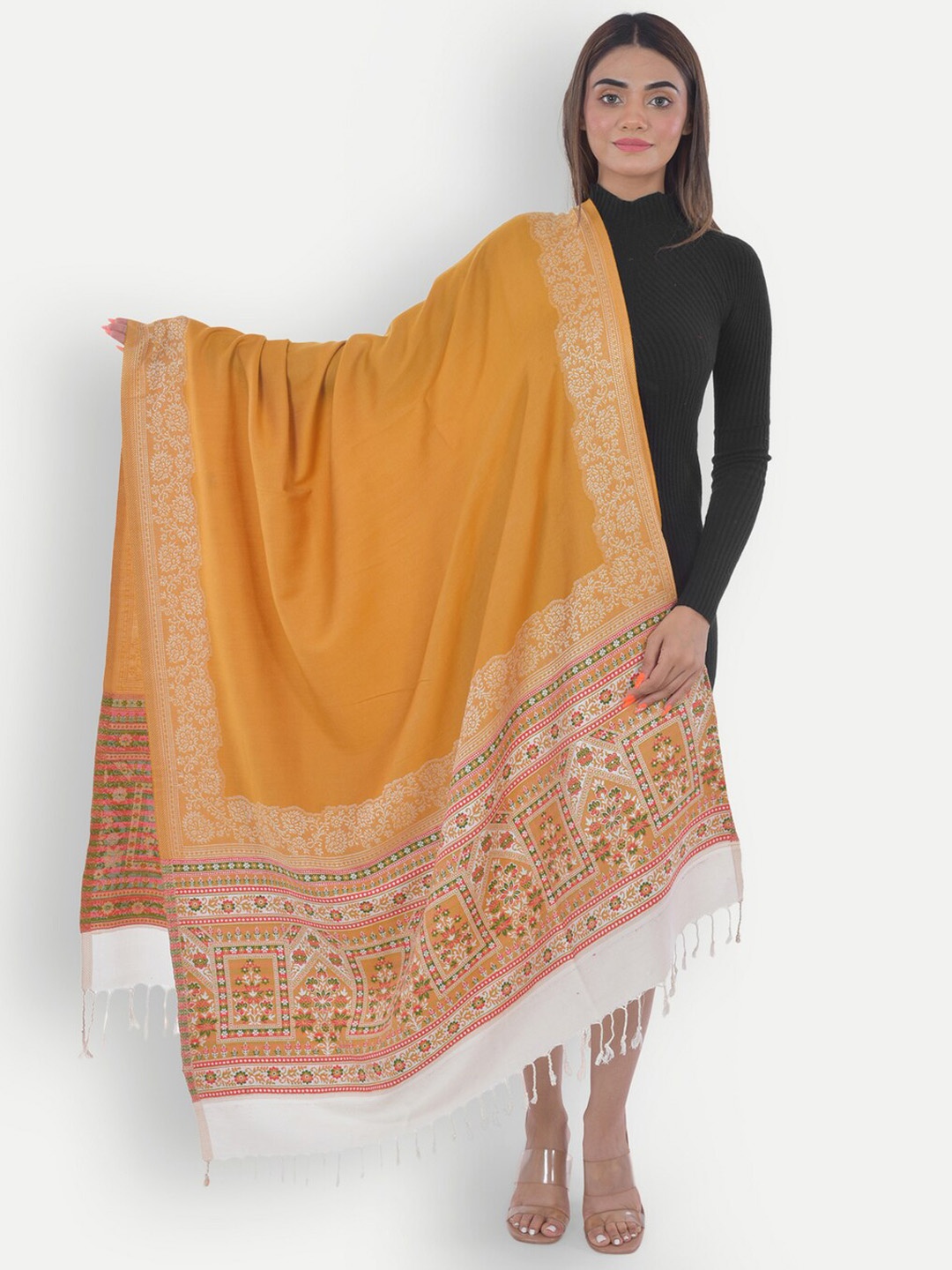 

BAISA Solid Tasselled Shawl, Mustard