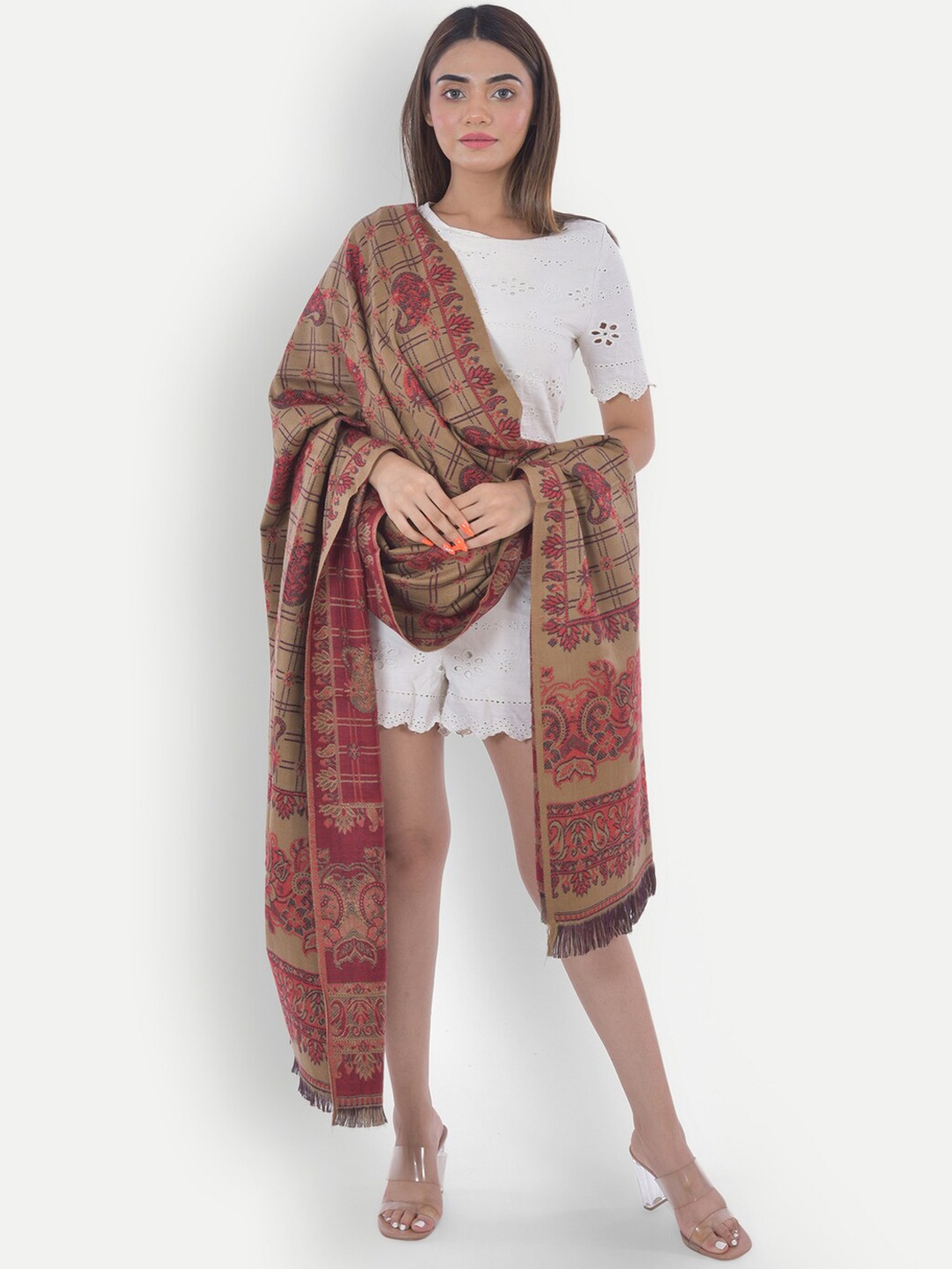 

BAISA Paisley Woven Design Acrylic Shawl, Brown