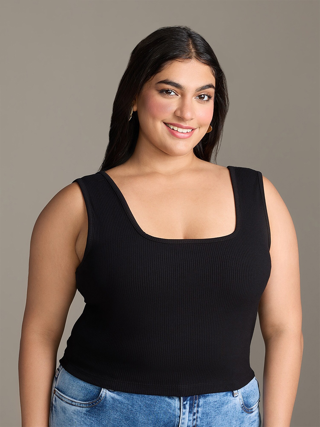 

20Dresses Plus Size Black Square Neck Sleeveless Fitted Top