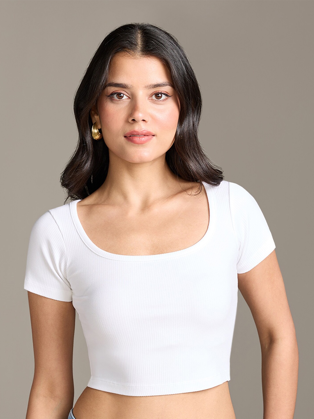 

20Dresses White Square Neck Fitted Crop Top