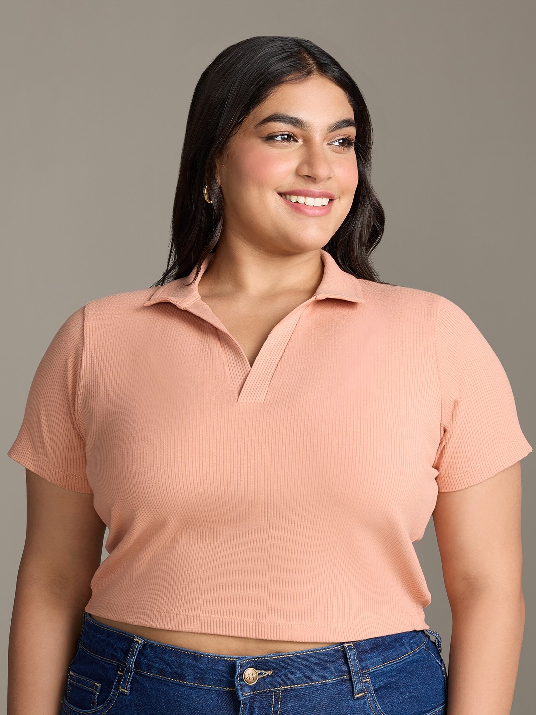 

20Dresses Plus Size Henley Neck Crop T-shirt, Orange