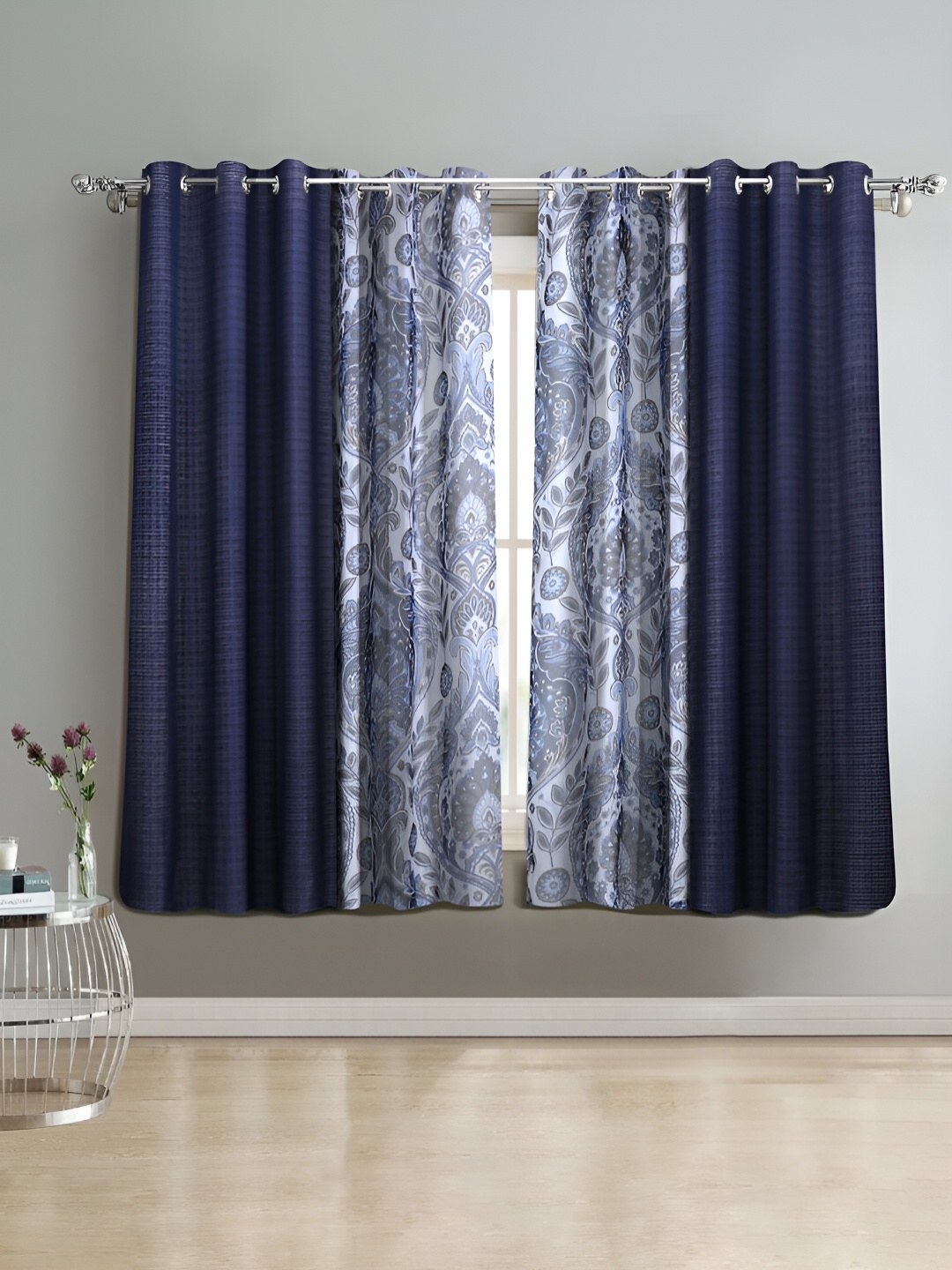 

Cortina Blue & White 4 Pieces Ethnic Motifs Window Curtain