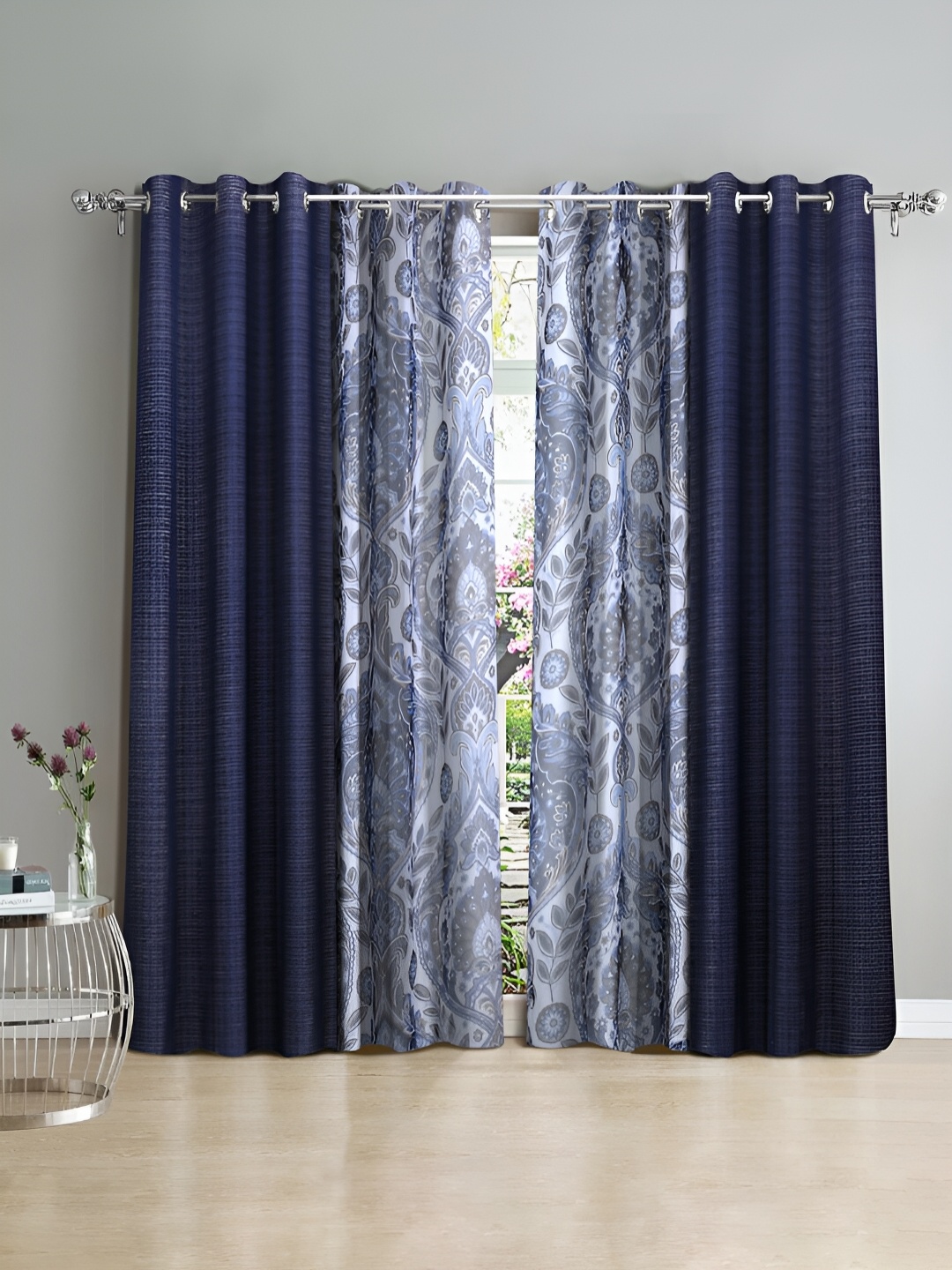 

Cortina Blue & White 4 PIeces Ethnic Motifs Long Door Curtain