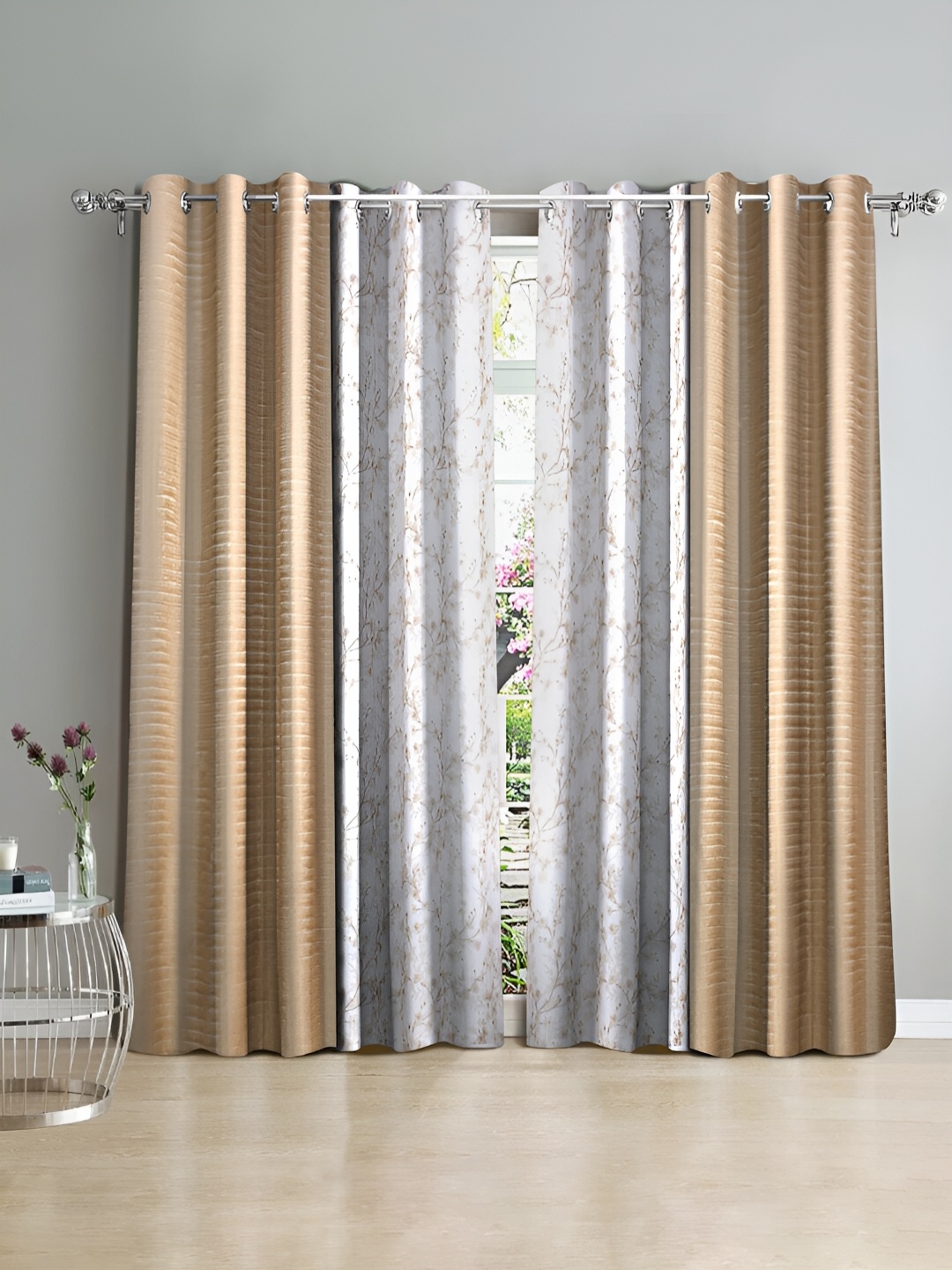 

Cortina Beige & White 4 Pieces Floral Door Curtain