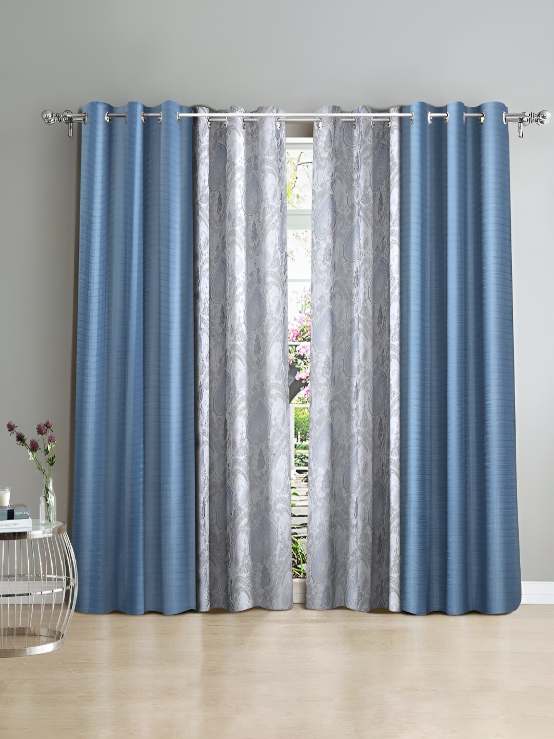 

Cortina Blue & Grey 4 Pieces Ethnic Motifs Long Door Curtain