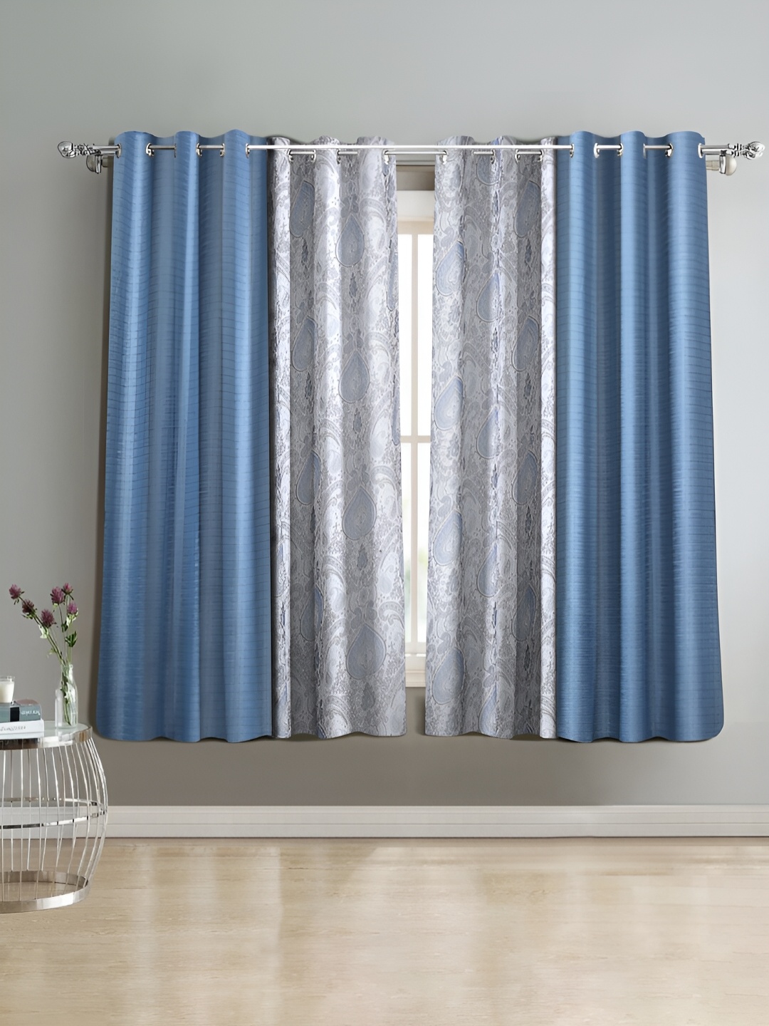 

Cortina Blue & White 4 Pieces Geometric Window Curtain