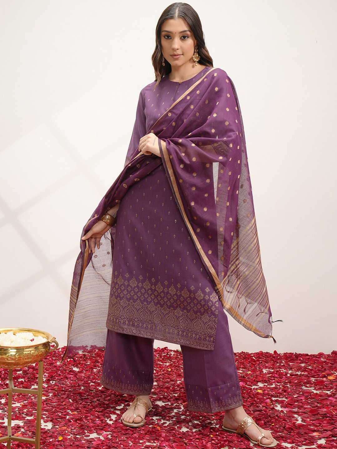 

Vishudh Printed Regular Kurta with Palazzos & With Dupatta, Purple