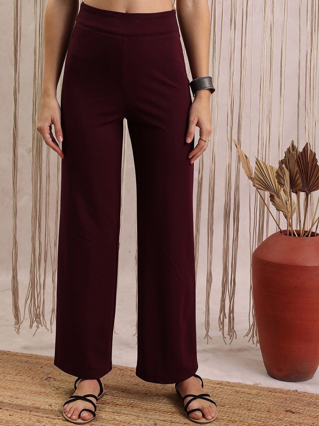

Vishudh Women Mid-Rise Parallel Trousers, Purple