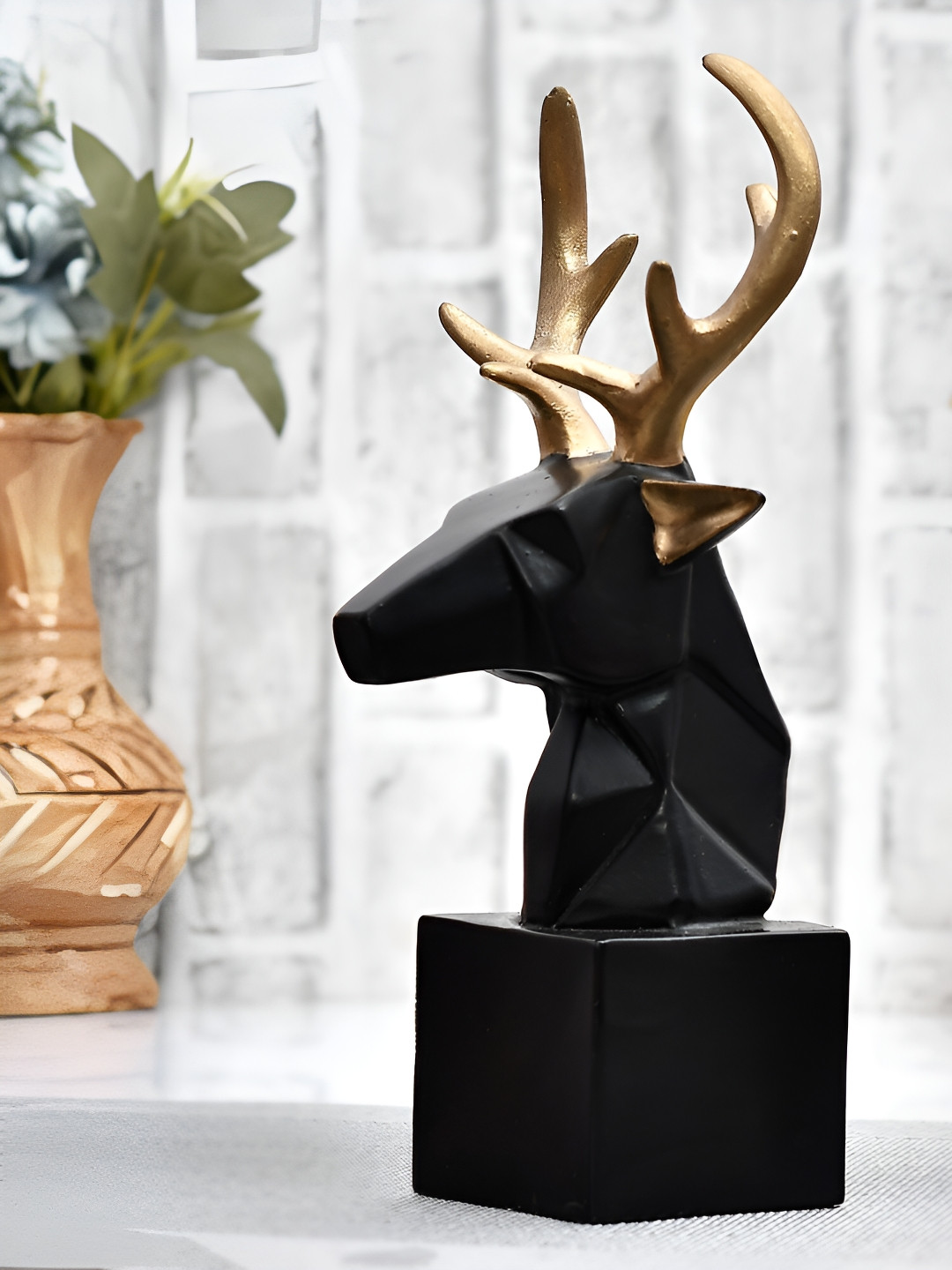 

Craft Junction Black Deer With Antlers Face Statue Showpieces