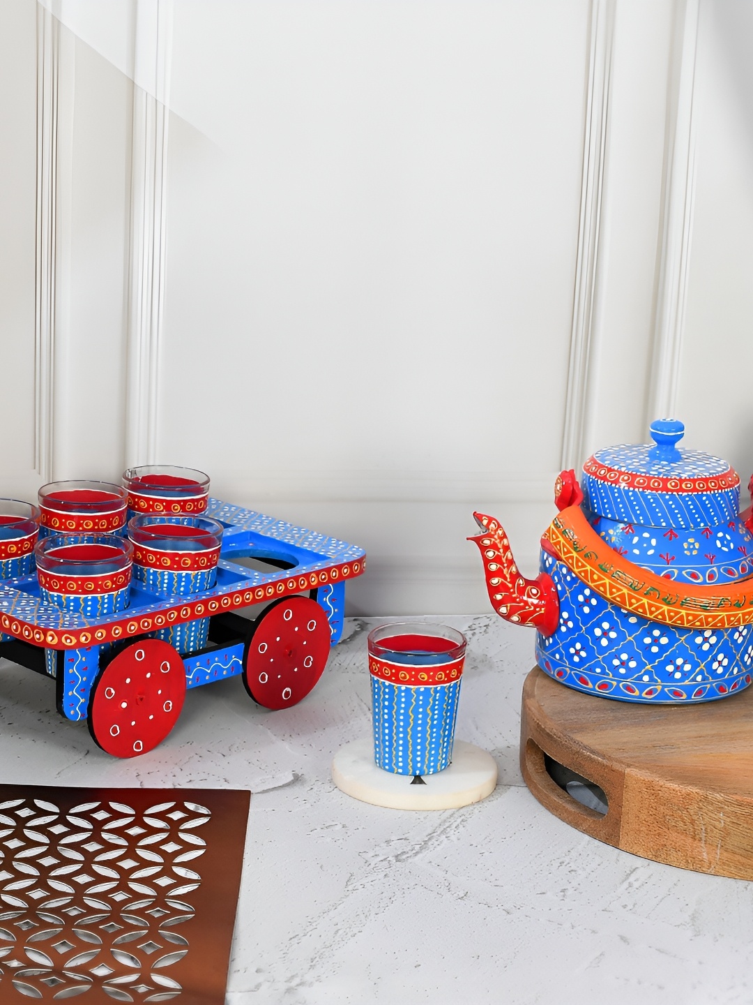 

Craft Junction Blue & Red 7 Pieces Printed Matte Kettle Set