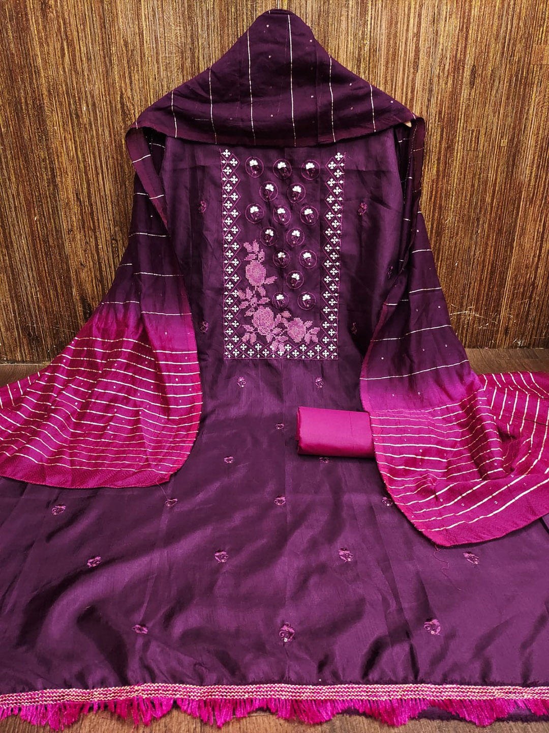 

LeeliPeeri Designer Floral Embroidered Sequinned Unstitched Dress Material, Purple