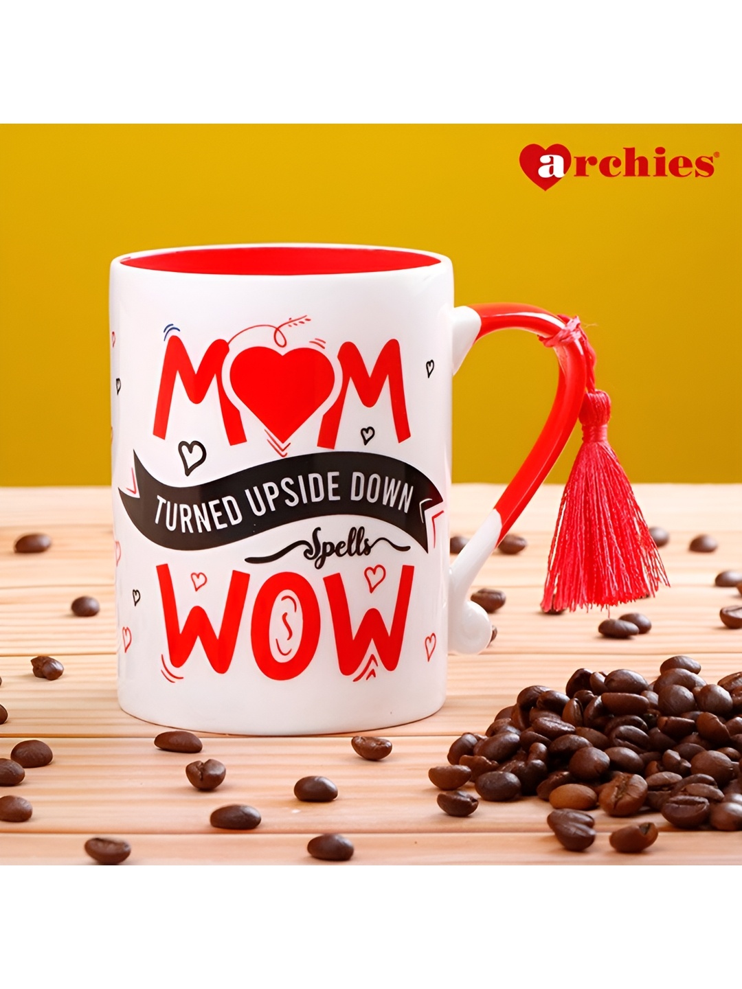 

Archies White & Red Printed Ceramic Glossy Mugs 350 ml
