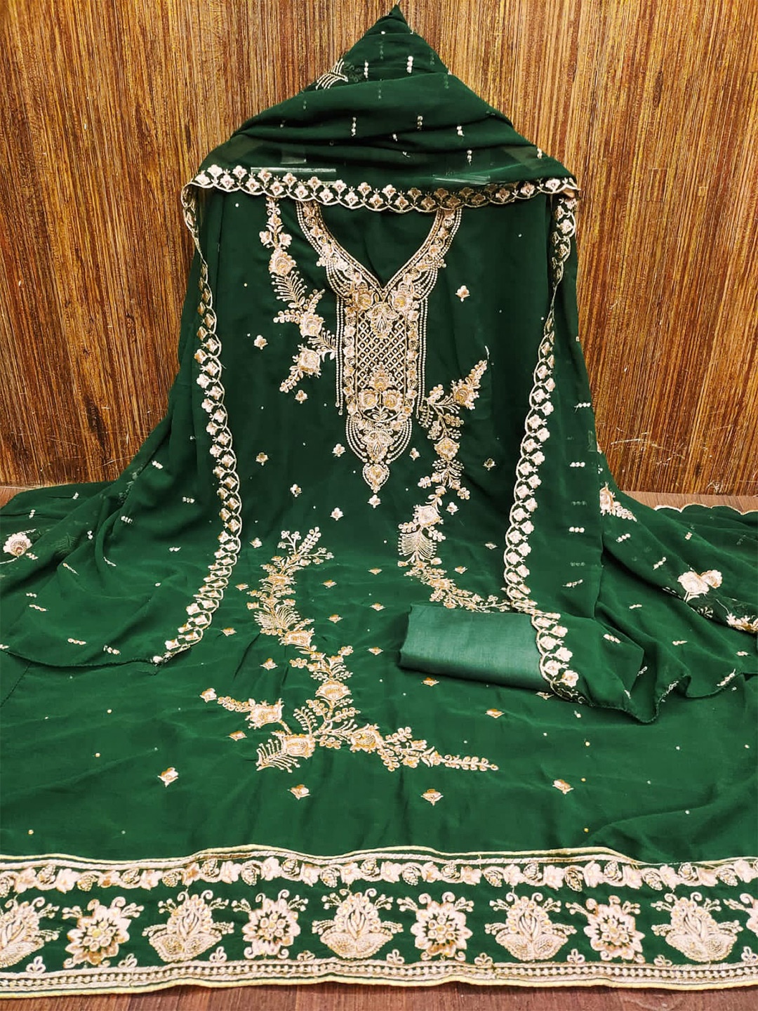 

LeeliPeeri Designer Embroidered Unstitched Dress Material, Green
