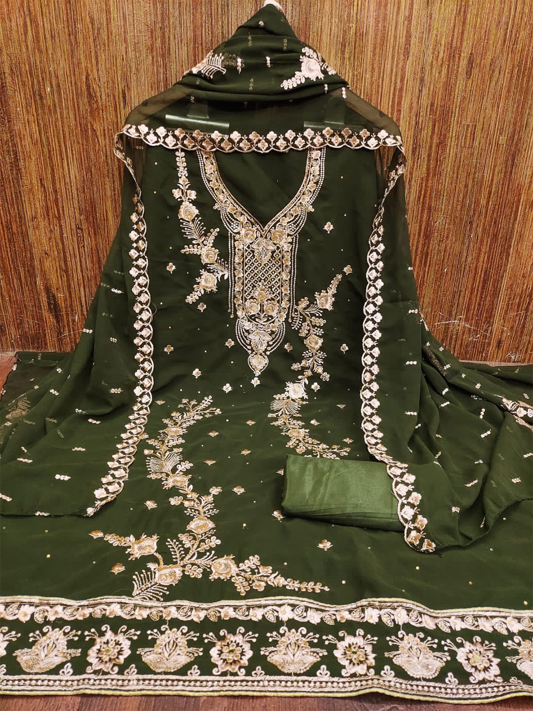 

LeeliPeeri Designer Embroidered Unstitched Dress Material, Olive