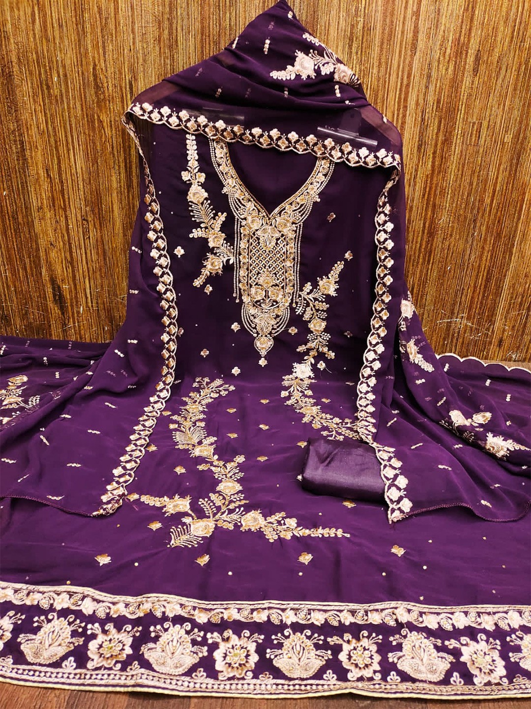 

LeeliPeeri Designer Embroidered Unstitched Dress Material, Purple