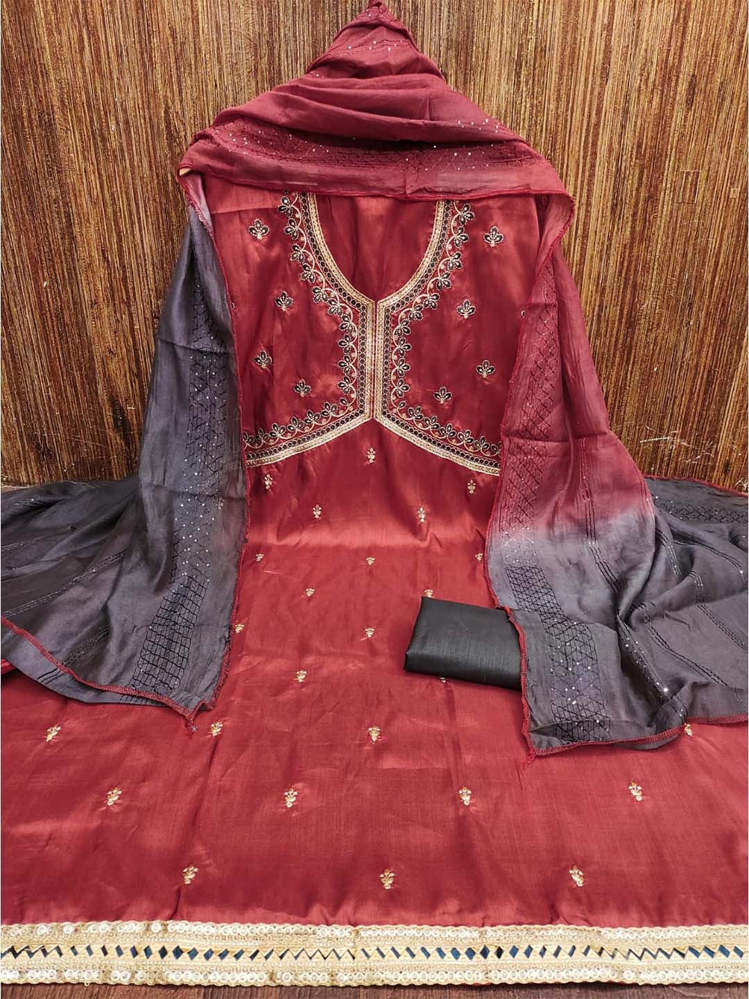 LeeliPeeri Designer Embroidered Unstitched Dress Material, Red