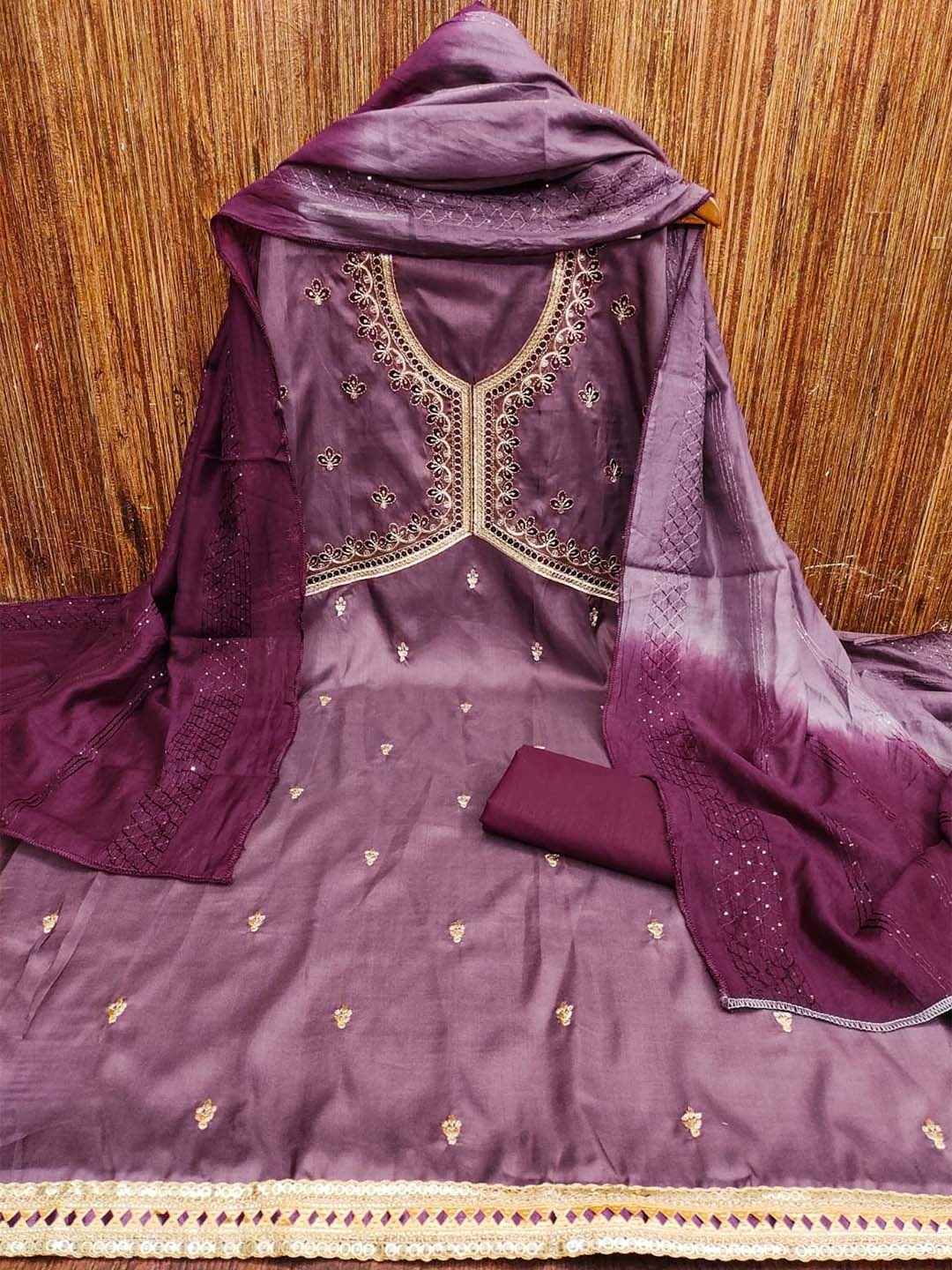 

LeeliPeeri Designer Embroidered Unstitched Dress Material, Purple