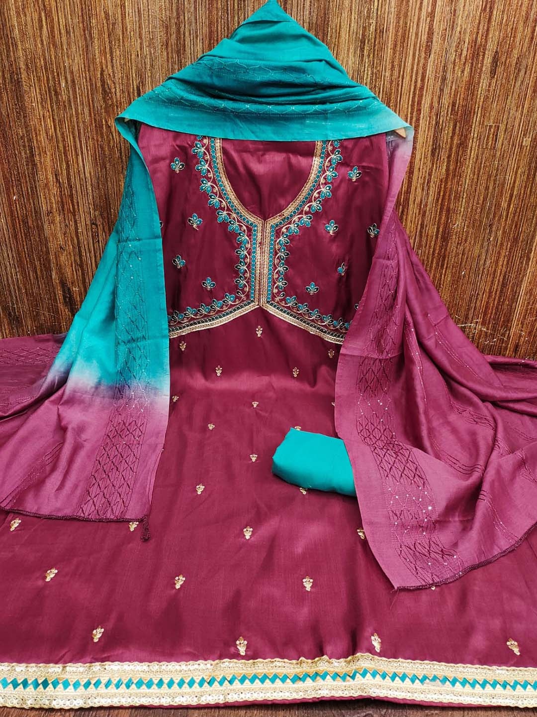 LeeliPeeri Designer Embroidered Unstitched Dress Material, Pink