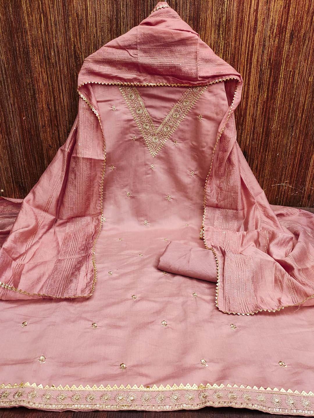 

LeeliPeeri Designer Floral Embroidered Unstitched Dress Material, Pink
