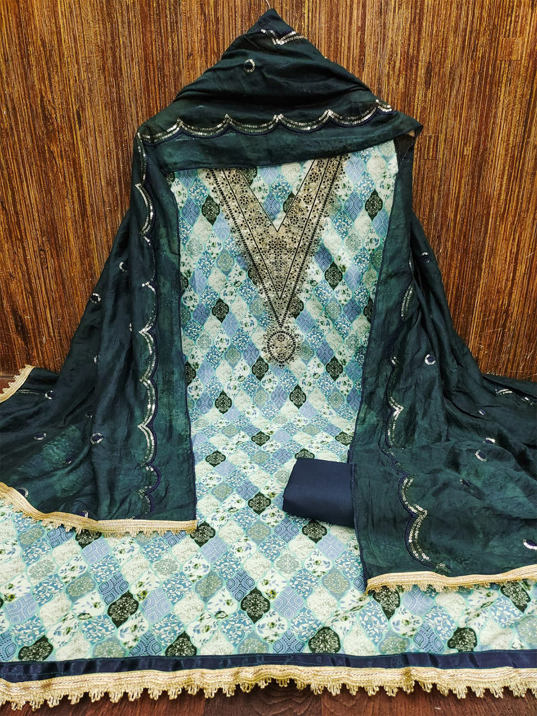 

LeeliPeeri Designer Embroidered Unstitched Dress Material, Blue