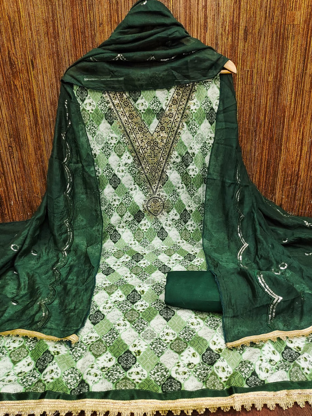 

LeeliPeeri Designer Ethnic Motifs Embroidered Beads & Stones Unstitched Dress Material, Green