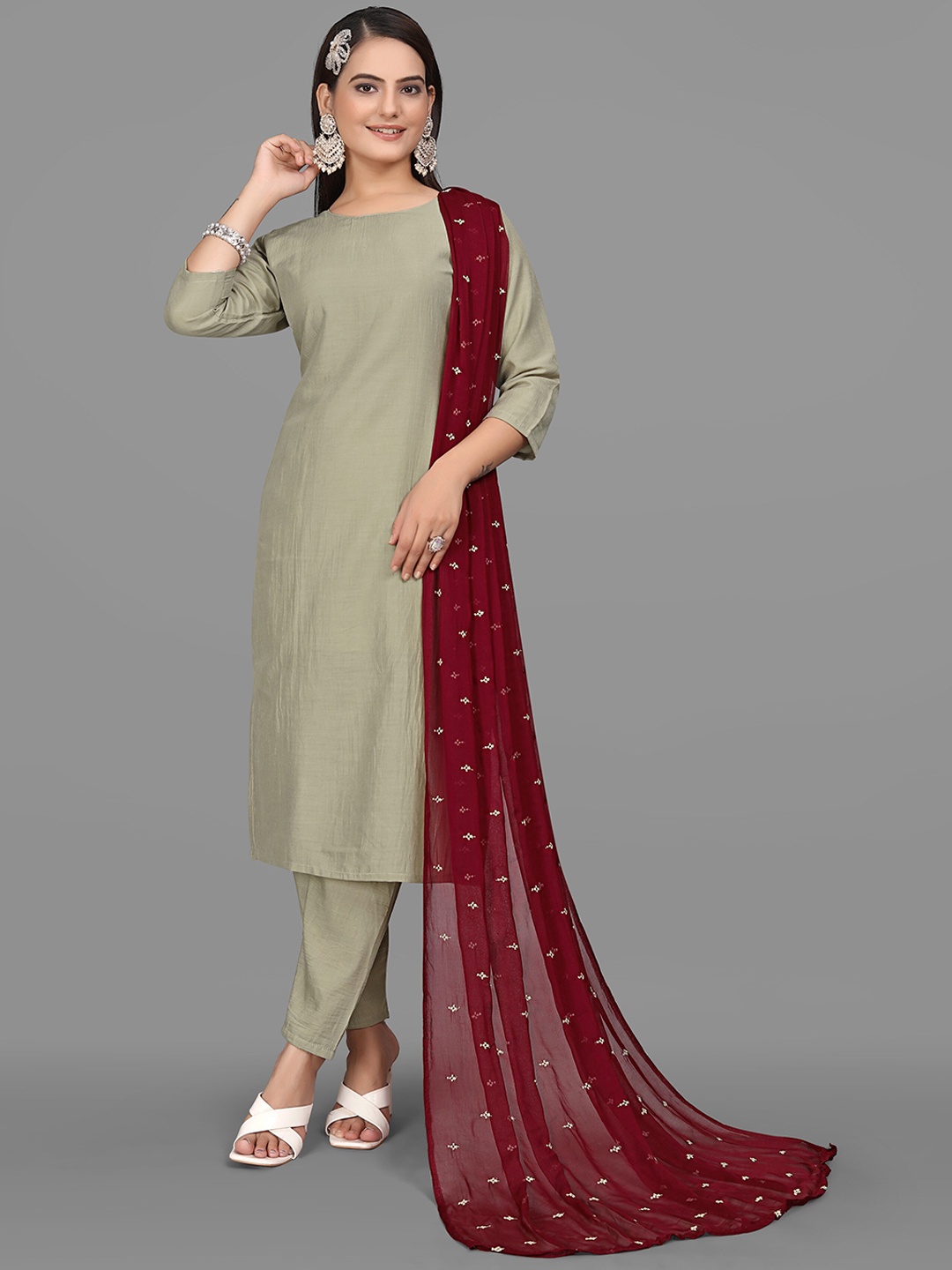 

ZEEPKART Regular Kurta with Trouser & Dupatta, Brown