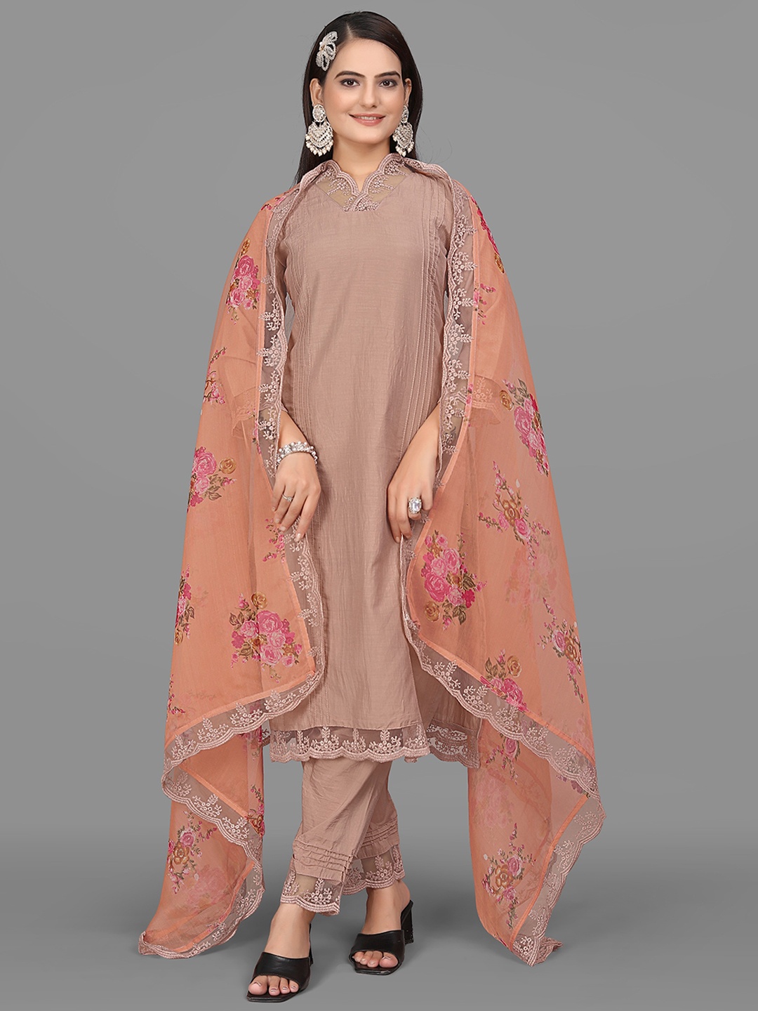

ZEEPKART Regular Kurta with Trouser & Dupatta, Brown
