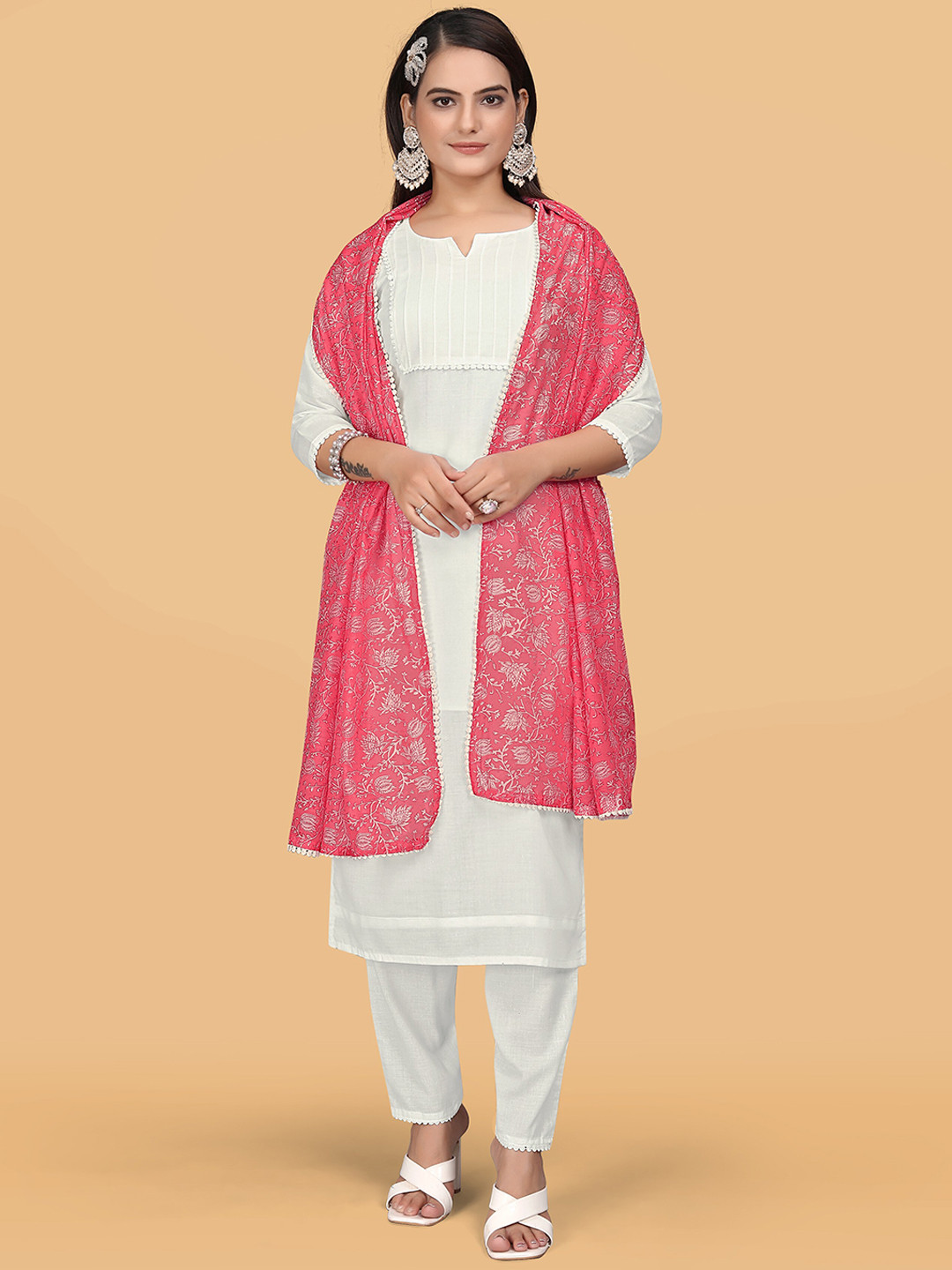 

ZEEPKART Regular Kurta with Trouser & Dupatta, White
