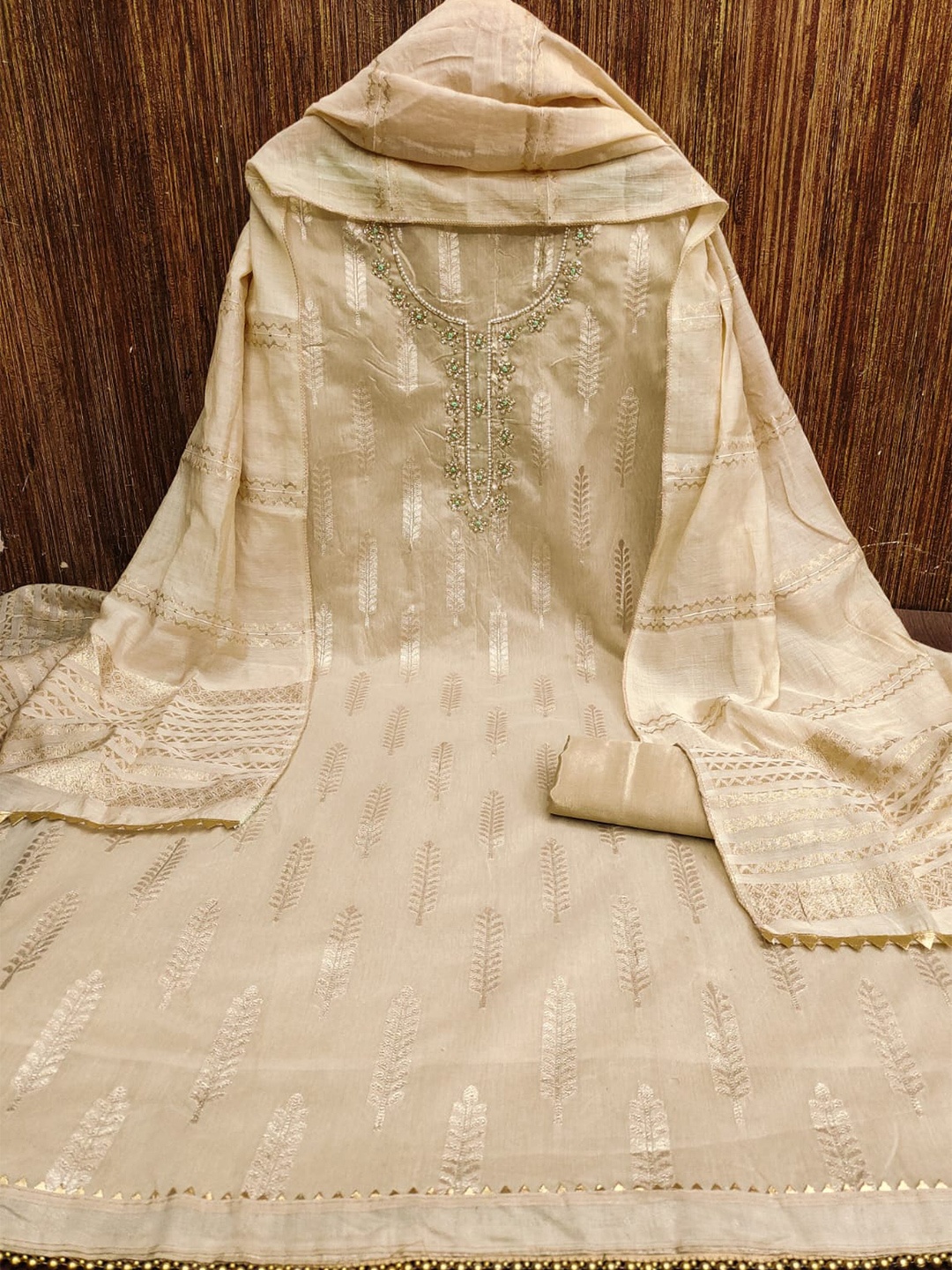

LeeliPeeri Designer Embroidered Unstitched Dress Material, Beige