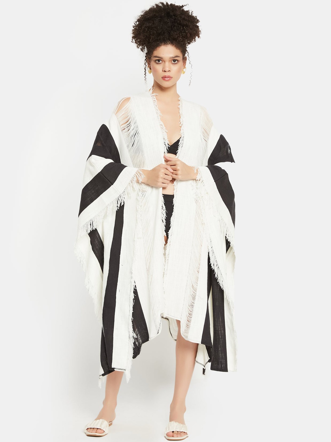 

Be Sunset Ibiza Striped Pure Cotton Robe, Black