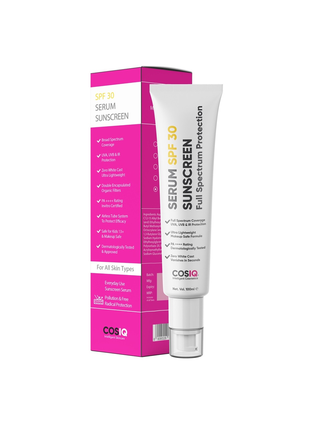 

CosIQ SPF 30 Serum Sunscreen With Full Spectrum Protection - 100ml, White