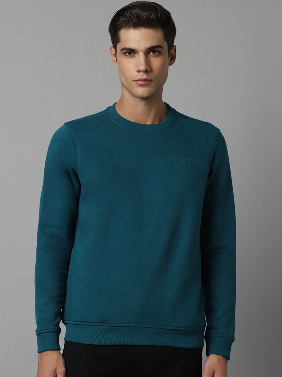

Louis Philippe Typography Printed Pure Cotton Sweatshirt, Teal