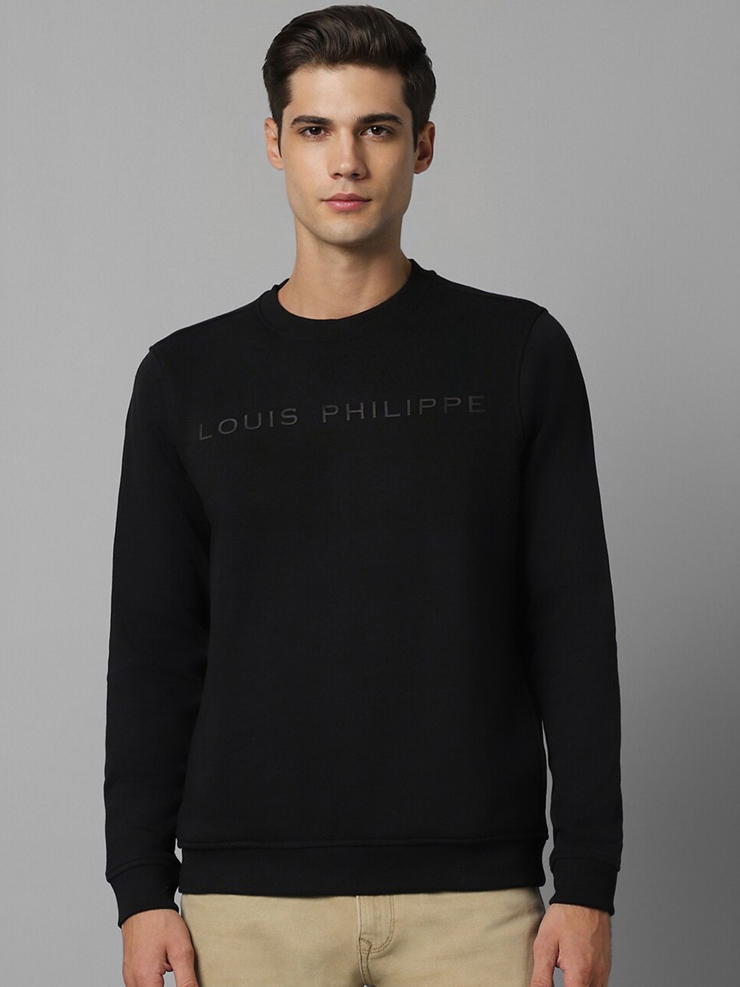 

Louis Philippe Typography Printed Pure Cotton Sweatshirt, Black