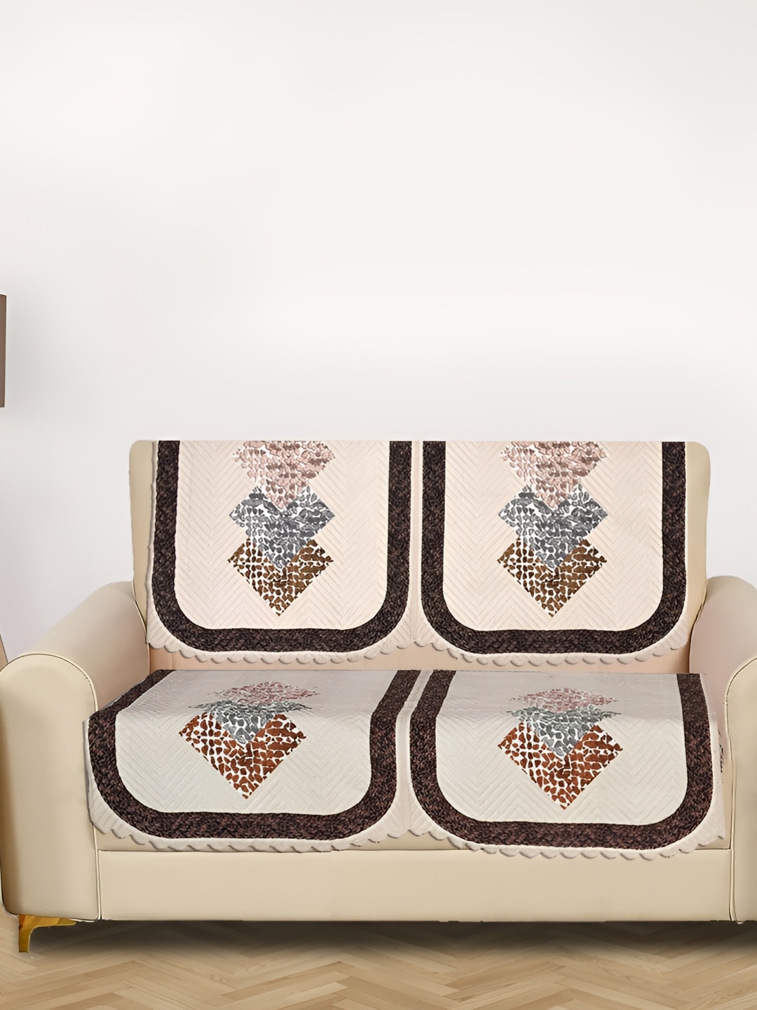 

RRC Cream Brown 4 Pieces Printed Sofa Covers