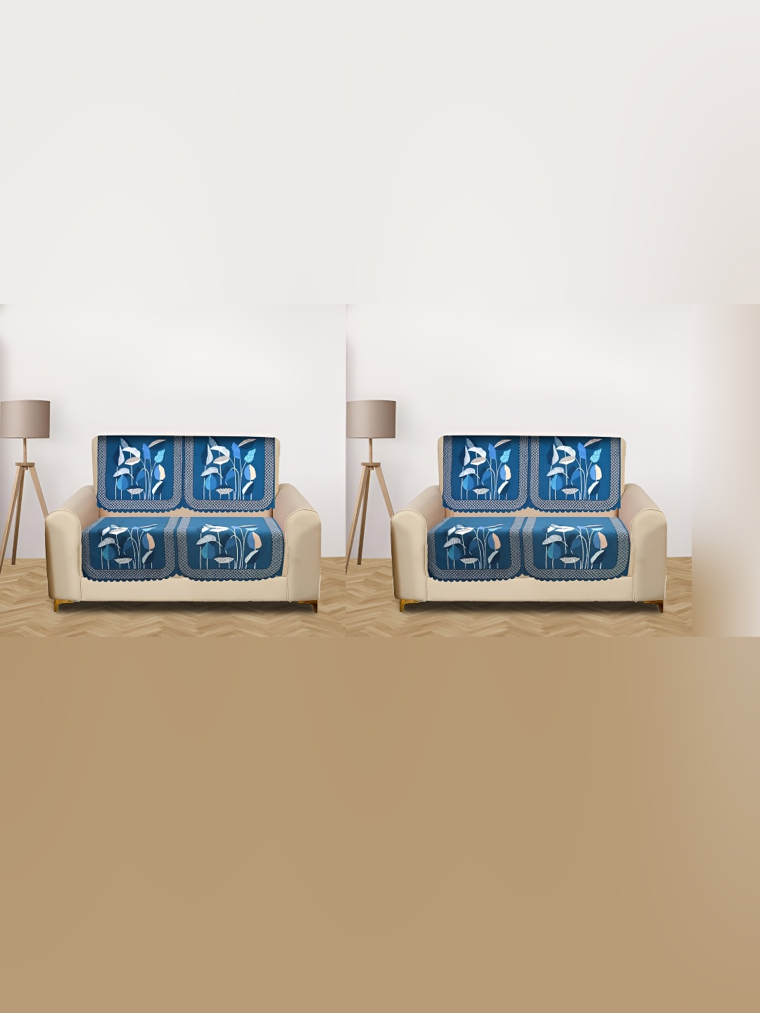 

RRC White 8 Pieces Printed 4 Seater Sofa Covers, Blue