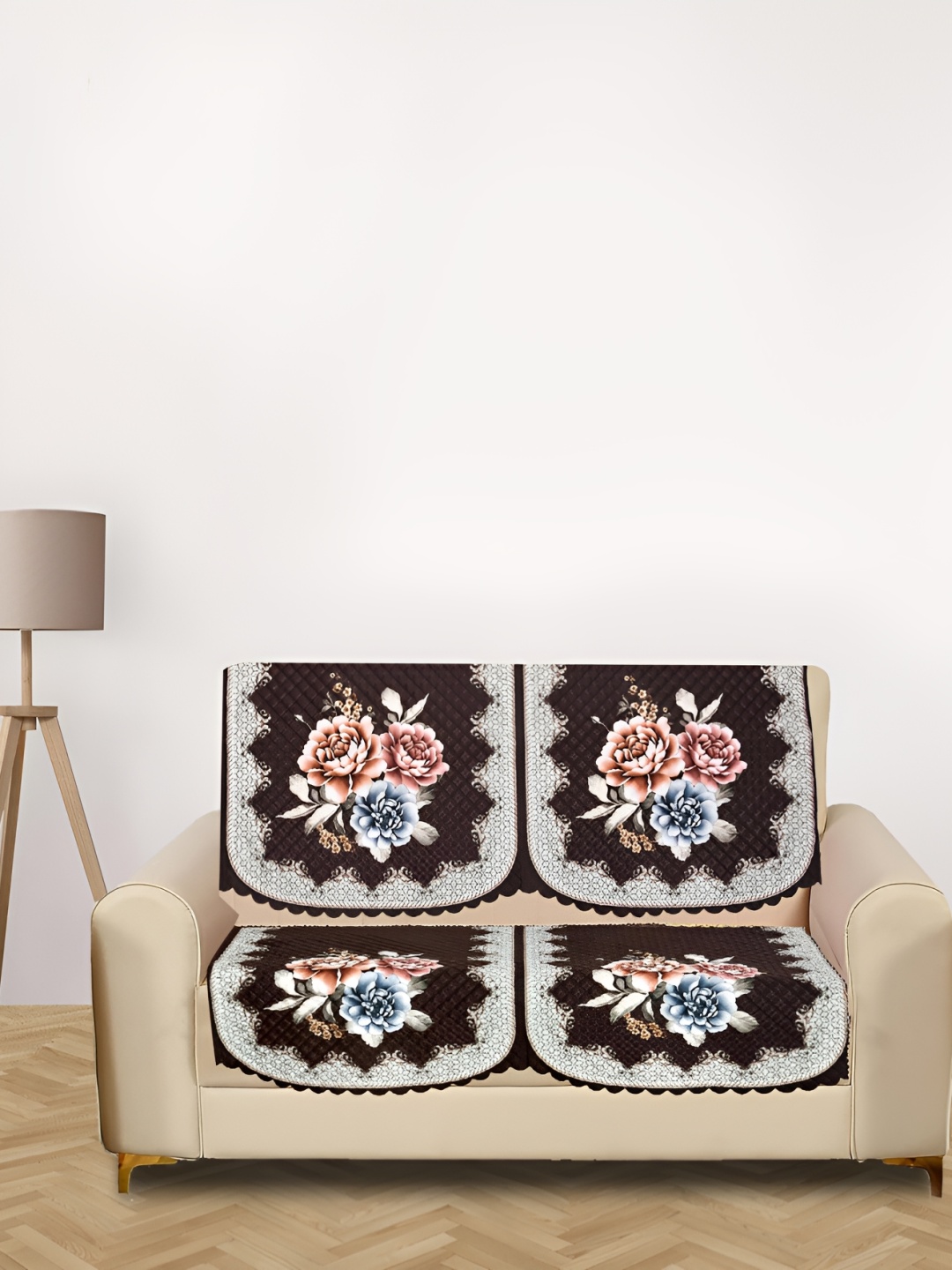 

RRC White 4 Pieces Printed Sofa Covers, Brown