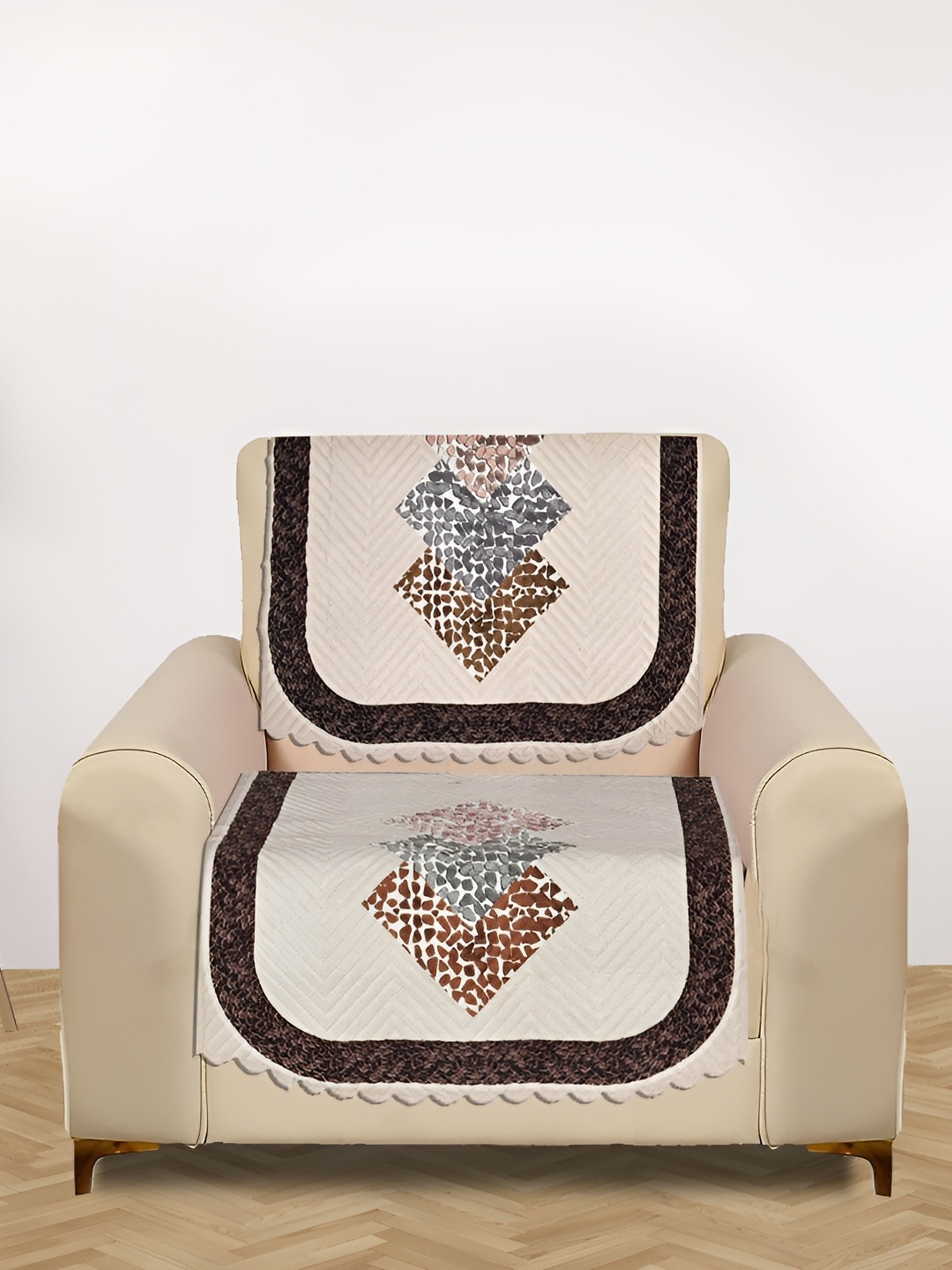 

RRC Black 2 Pieces Printed Sofa Covers, Cream