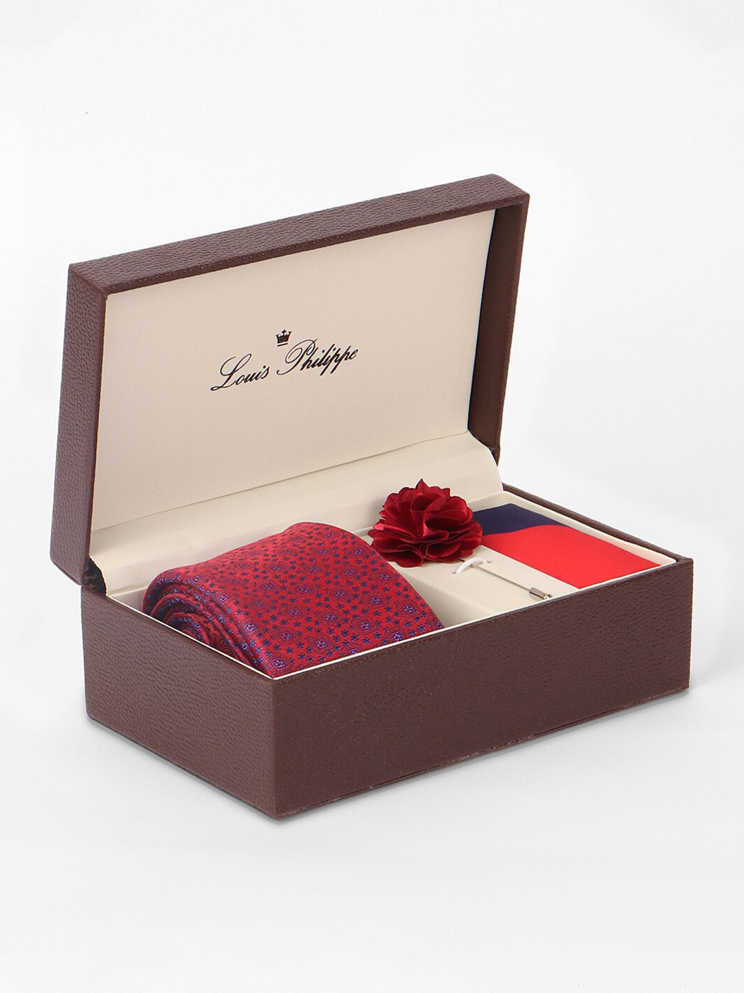 

Louis Philippe Men Tie Pocket Square And Cufflink Accessory Gift Set, Red