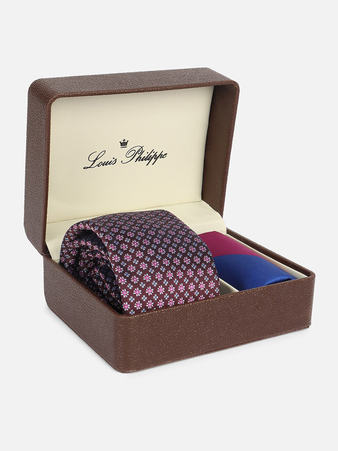 

Louis Philippe Men Embroidered Tie Pocket Square And Cufflink Accessory Gift Set, Maroon