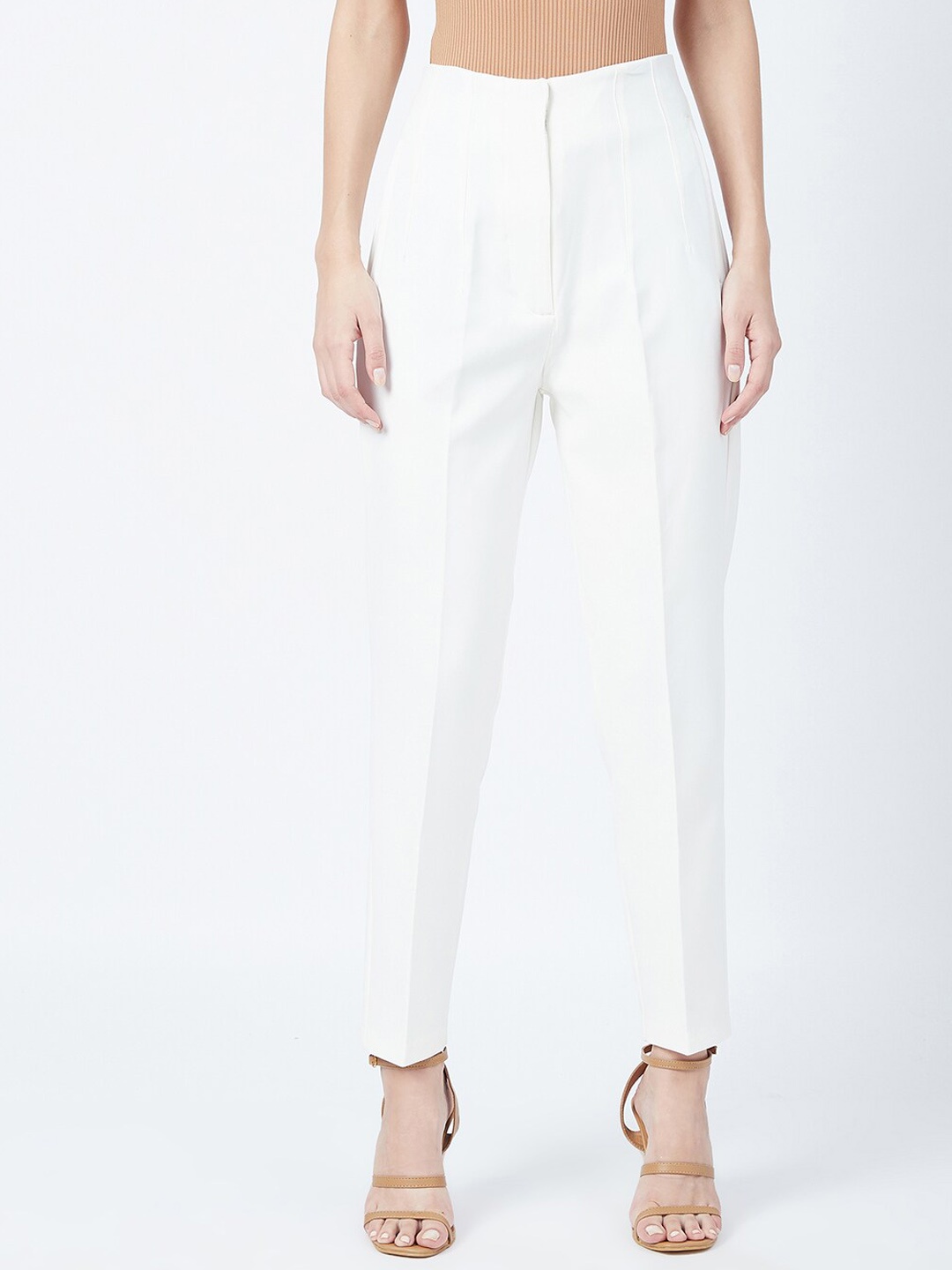 

DELAN Women Relaxed Slim Fit High-Rise Easy Wash Regular Trouser Trousers, White