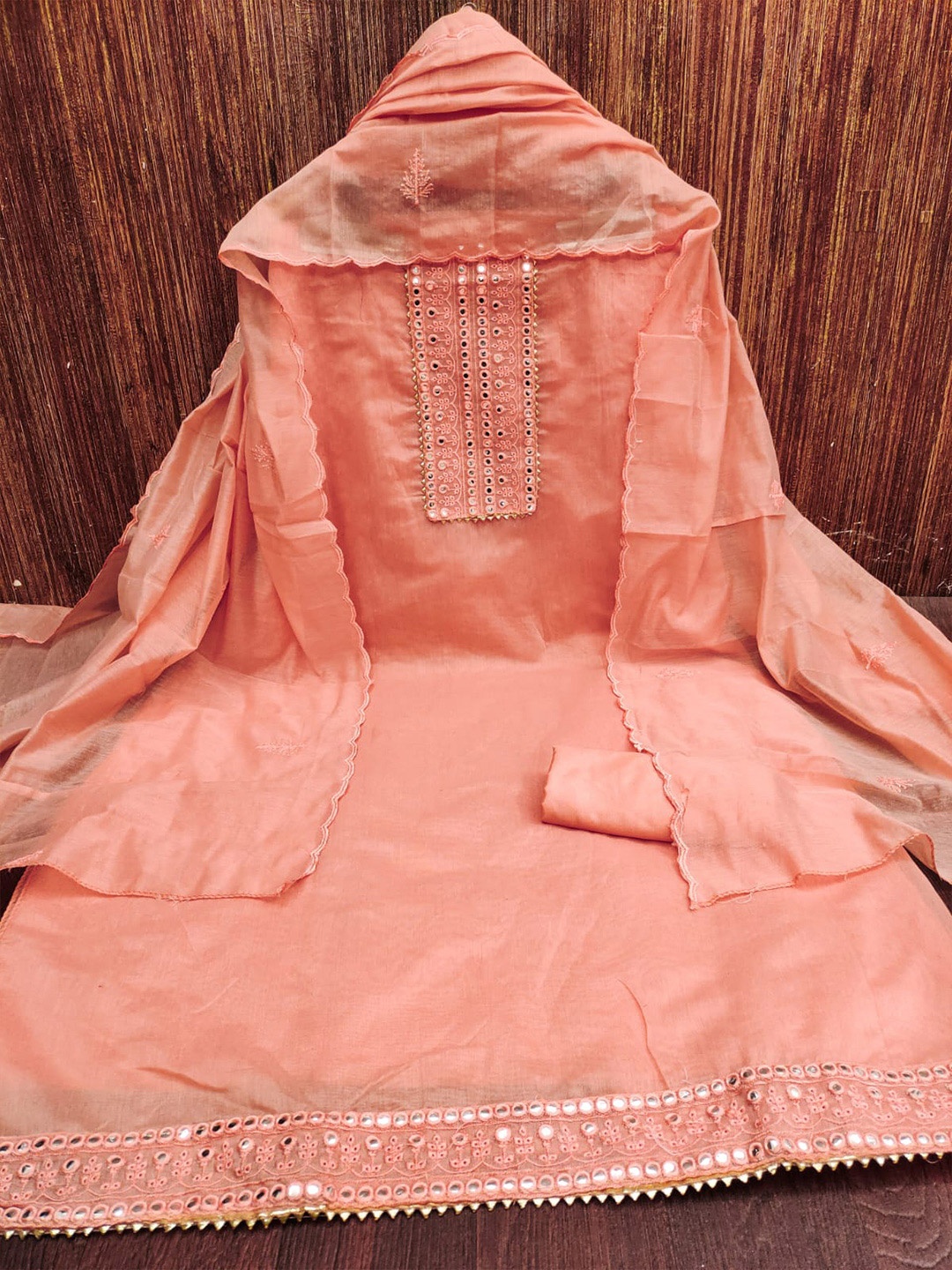 

LeeliPeeri Designer Ethnic Motifs Embellished Unstitched Dress Material, Orange
