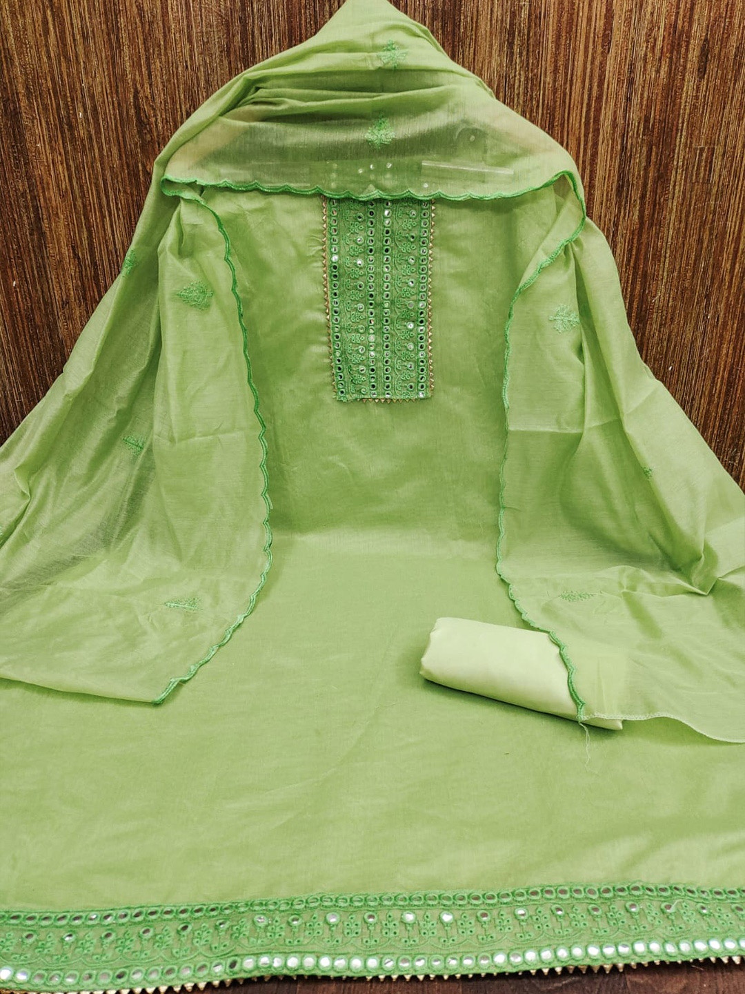 

LeeliPeeri Designer Embellished Unstitched Dress Material, Green