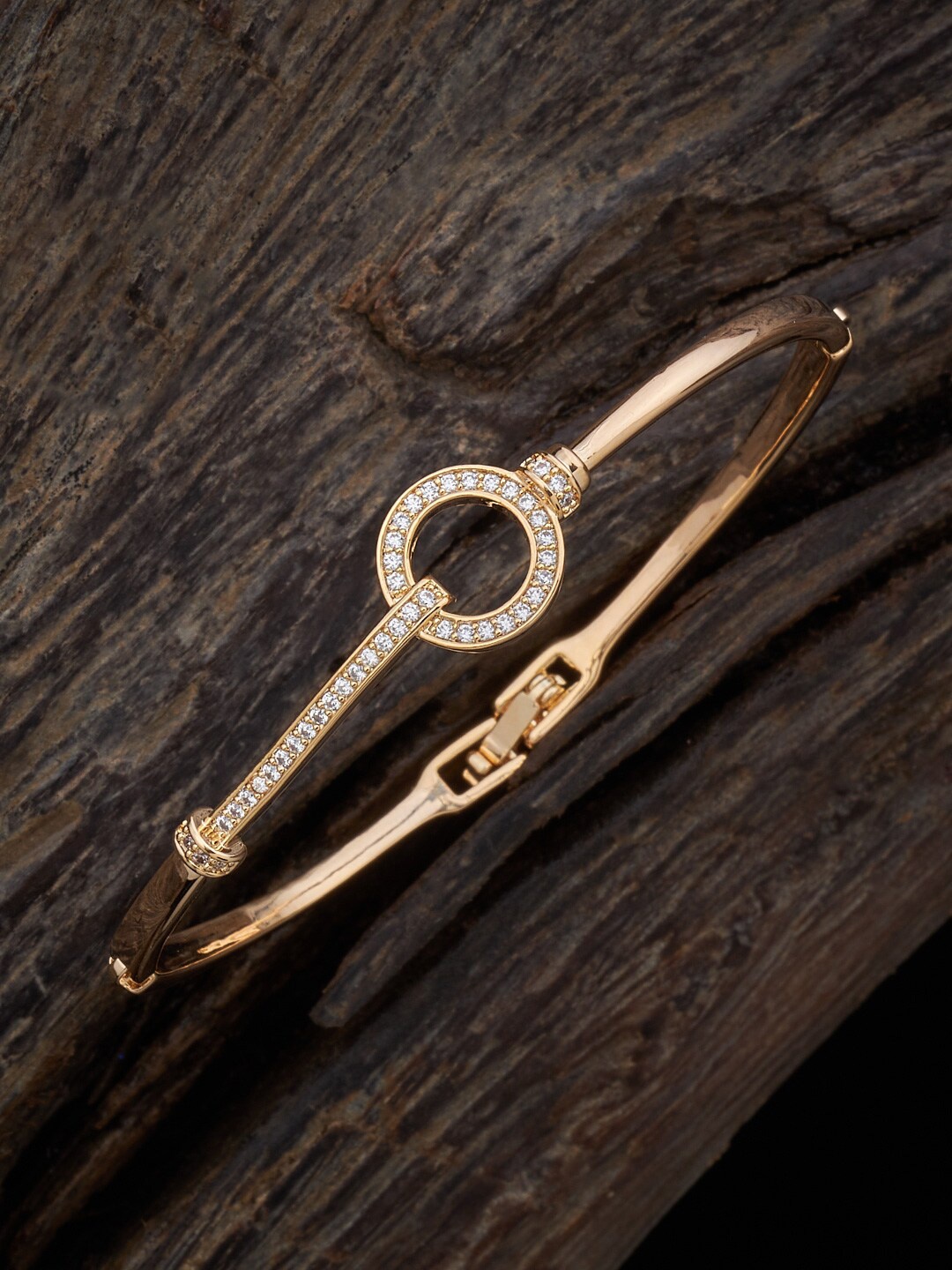 

Kushal's Fashion Jewellery Gold-Plated Cubic Zirconia-Studded Kada Bracelet