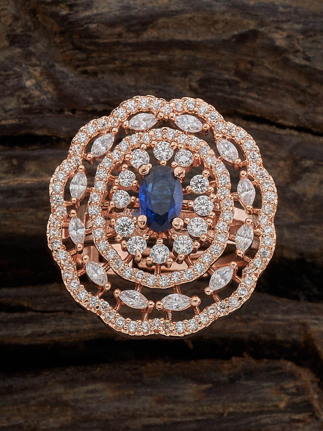 

Kushal's Fashion Jewellery Rose Gold-Plated CZ-Studded Adjustable Finger Ring