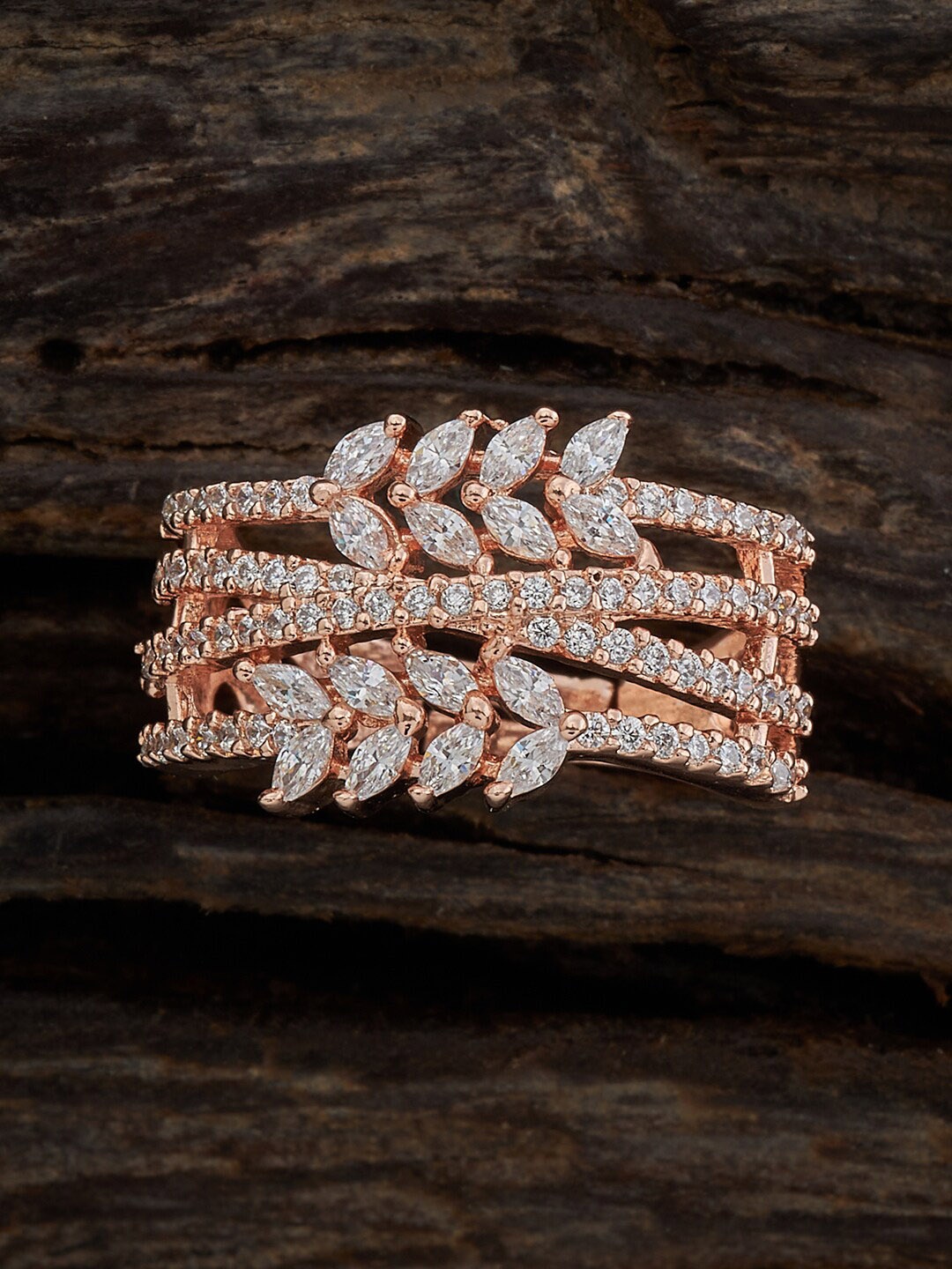 

Kushal's Fashion Jewellery Rose Gold Plated Cubic Zirconia Stone Studded Finger Ring