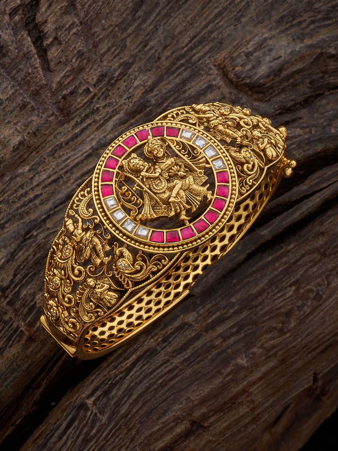 

Kushal's Fashion Jewellery Women 92.5 Pure Silver Temple Gold-Plated Kada Bracelet